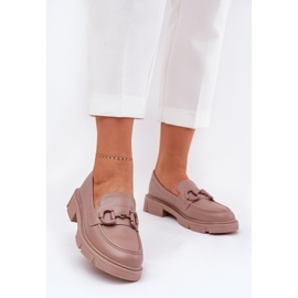 Women's eco leather loafers with a decorative khaki detail beige 2