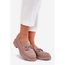 Women's eco leather loafers with a decorative khaki detail beige 1