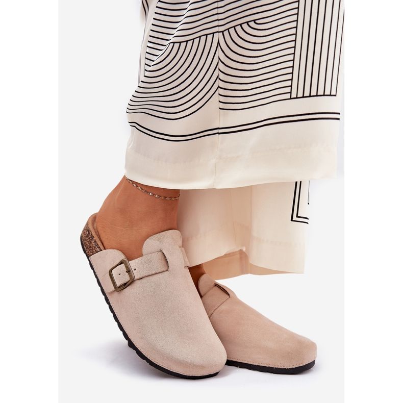 Slippers women's and on the platform with a buckle beige 1