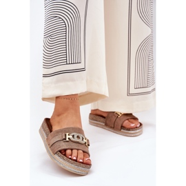Women's slippers with a golden detail on the platform with Khaki glitter beige 2
