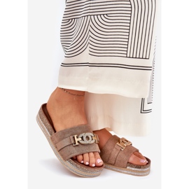 Women's slippers with a golden detail on the platform with Khaki glitter beige 1