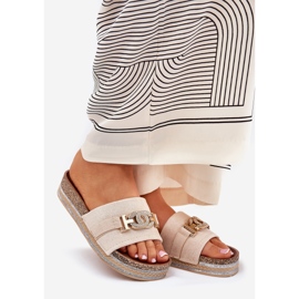 Women's flip flops with a golden detail on the platform with glitter beige 1