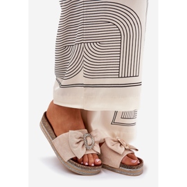 Women's flip flops on the platform with a bow and a decorative brooch beige 1