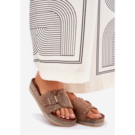 Women's slippers on the platform with a buckle and khaki studs beige 1