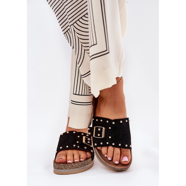 Women's slippers on the platform with a buckle and black studs 2