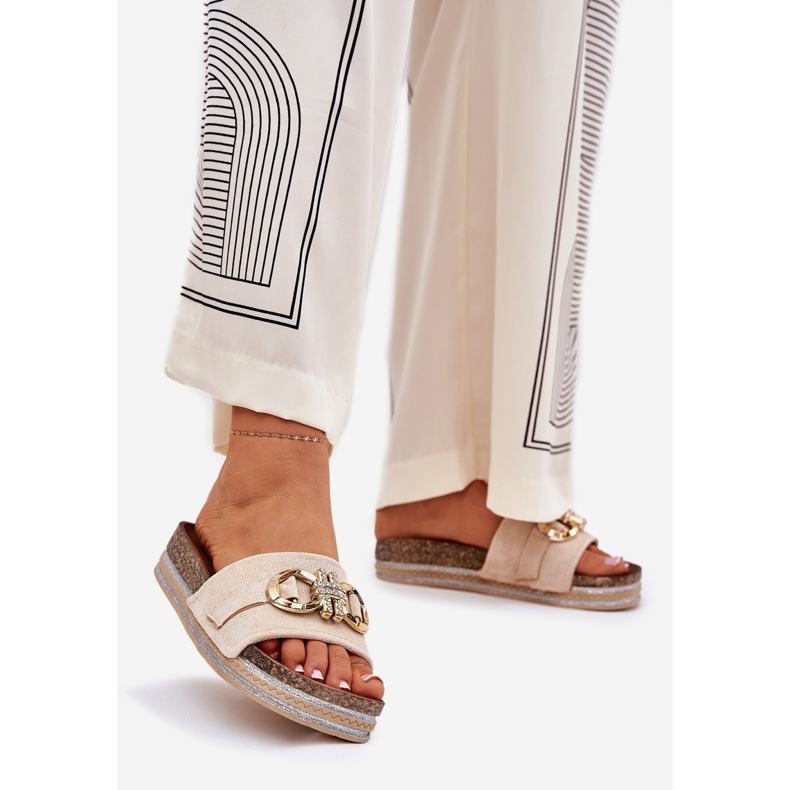 Boto Women's flip flops on the platform with glitter and a golden decoration beige 1
