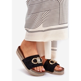 Women's flip flops on the platform with glitter and golden decoration black 1