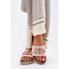 Women's flip flops on the platform with glitter and golden decoration pink 2