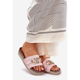 Women's flip flops on the platform with glitter and golden decoration pink 1