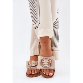 Flat women's flip flops with decorative detail beige 2