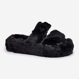 Women's fur slippers on the platform black 4