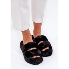 Women's fur slippers on the platform black 5