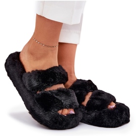 Women's fur slippers on the platform black 9
