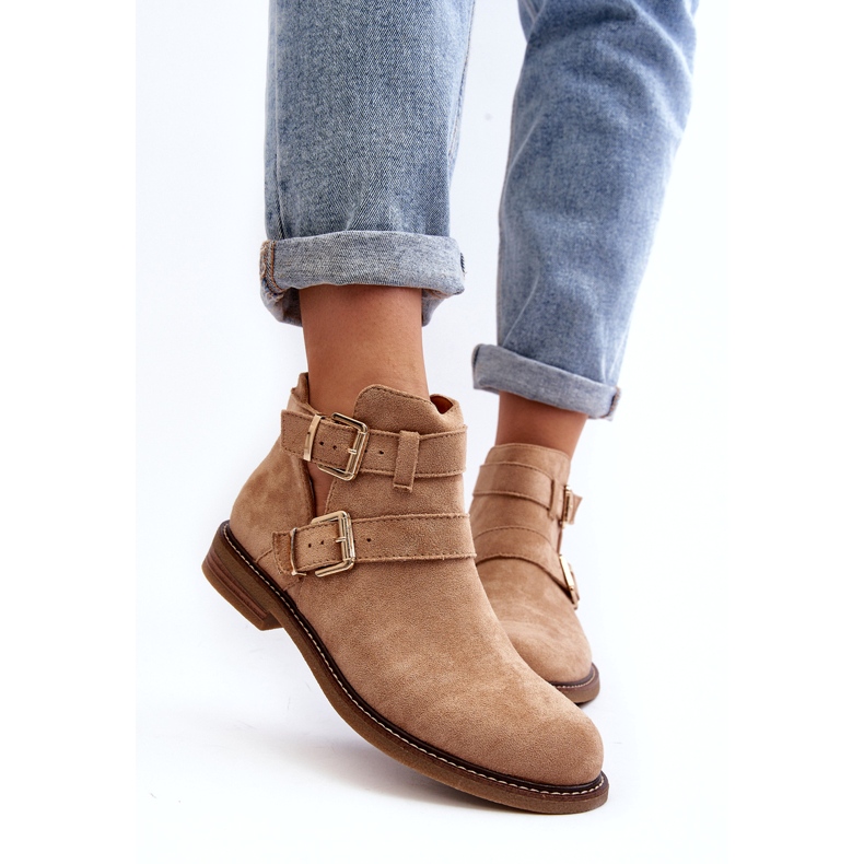 Women's flat heels with beige stripes 5