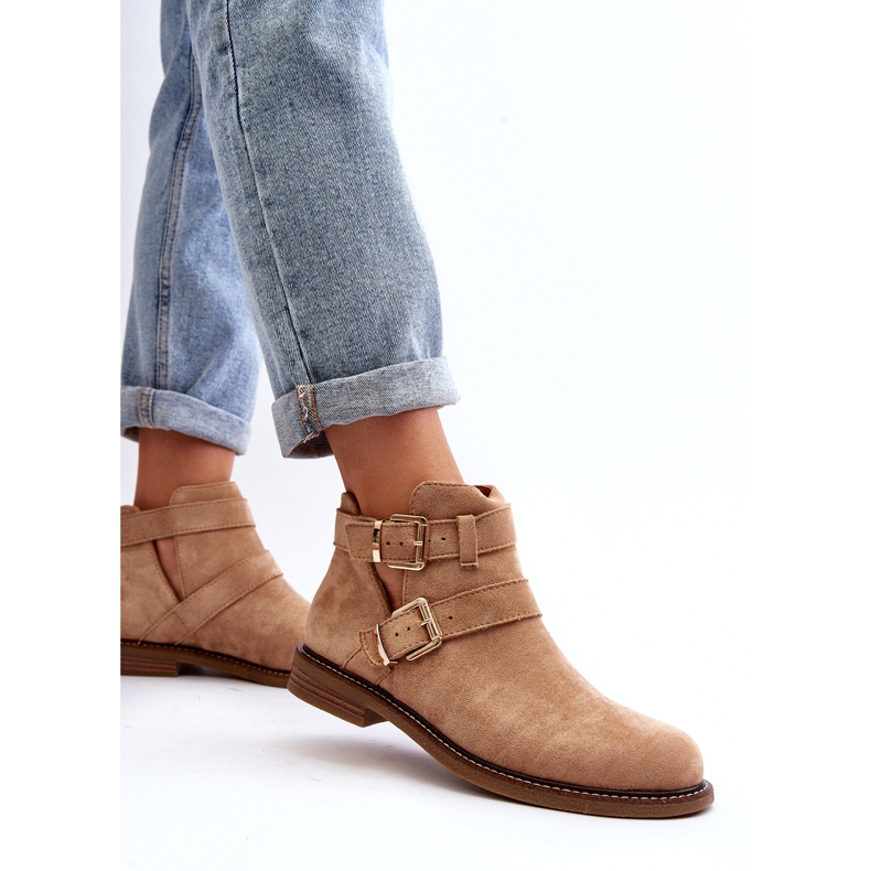 Women's flat heels with beige stripes 4