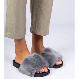 Gray flip-flops with fur grey 1