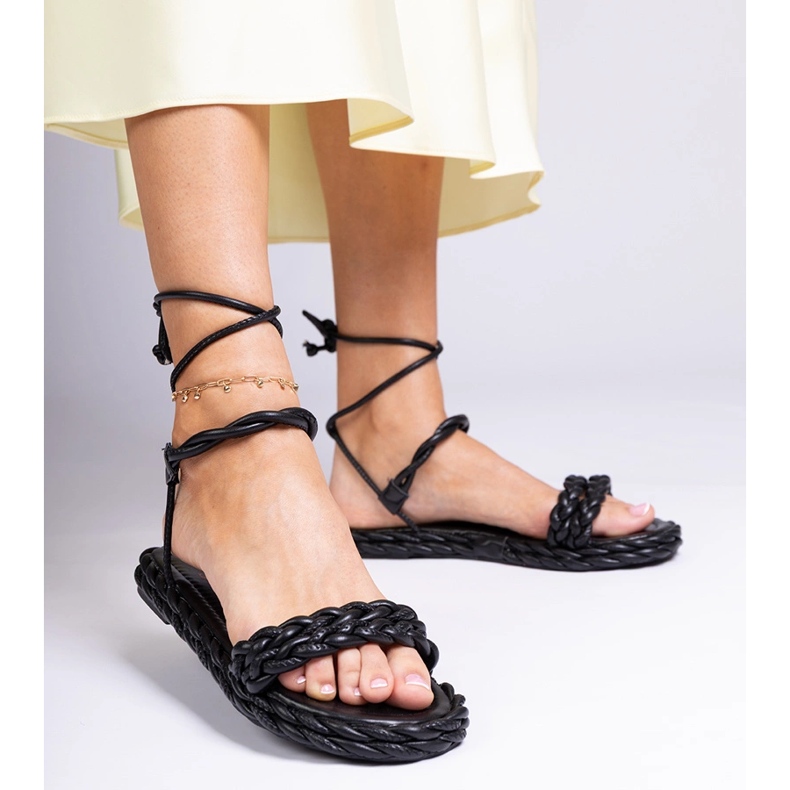 Black women's sandals braided 1