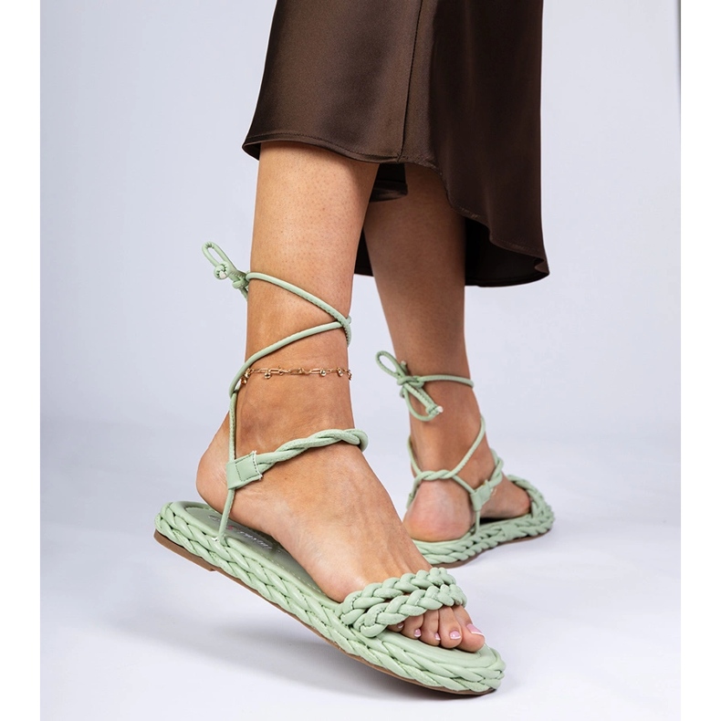 Green women's sandals braided 1