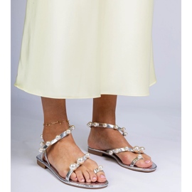 Silver women's sandals decorated with pearls 1