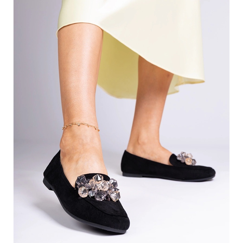 Black loafers decorated with crystals 1