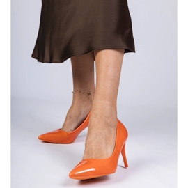 Orange varnished pumps on a high heel 1