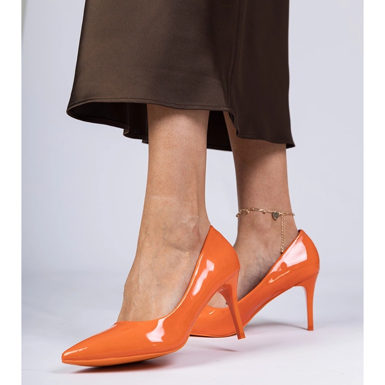 Orange varnished pumps on a high heel 2