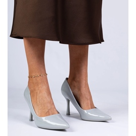 Gray varnished pumps on a high heel grey 1