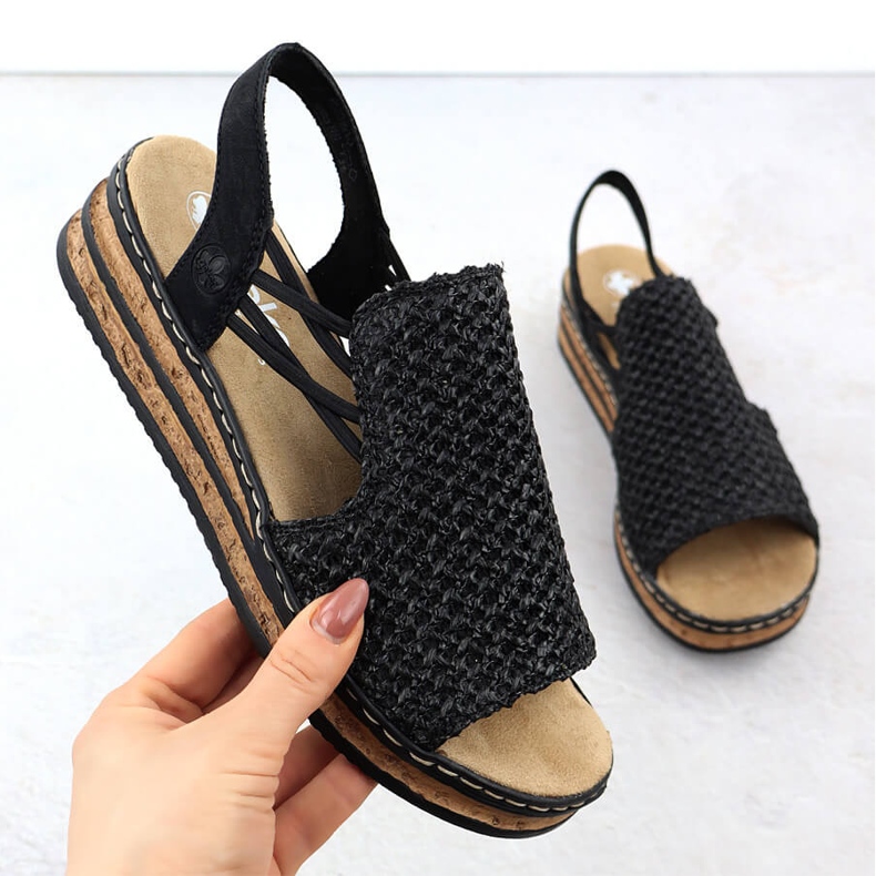 Women's sandals on wedgets Black Rieker 62941-00 1