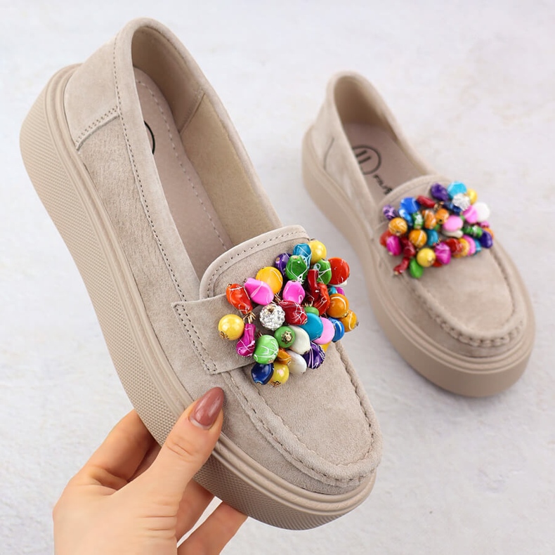 Leather loafers on the platform with beige beige Filippo DP6765 1