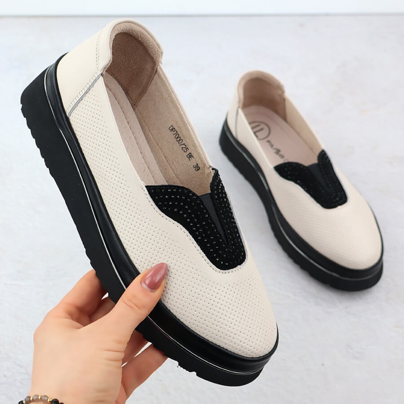 Women's leather shoes Filippo perforated beige 1