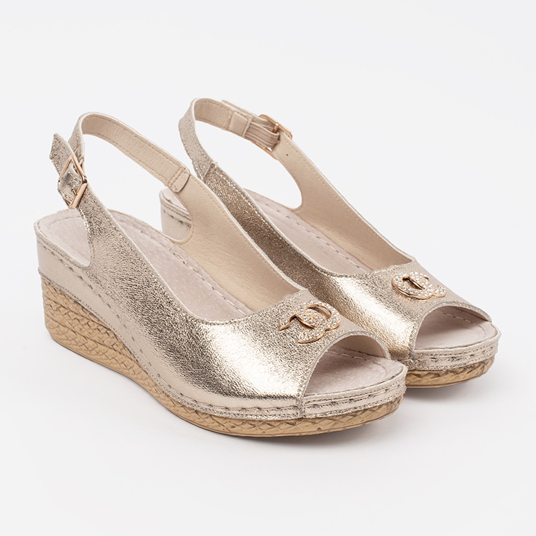 Goodin Golden wedge sandals with a buckle 1 Goodin Golden wedge sandals with a buckle 1