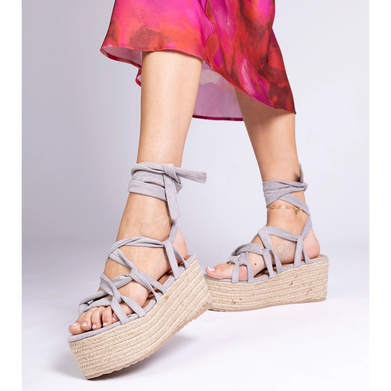 Gray espadrilles sandals on a high platform grey 2