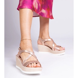 Champagne wedge sandals with zircons golden 1