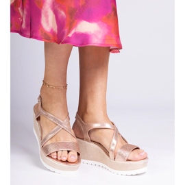 Champagne wedge sandals with zircons golden 2