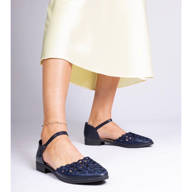 Navy blue openwork sandals with zircons 1
