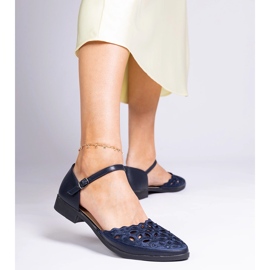 Navy blue openwork sandals with zircons 2
