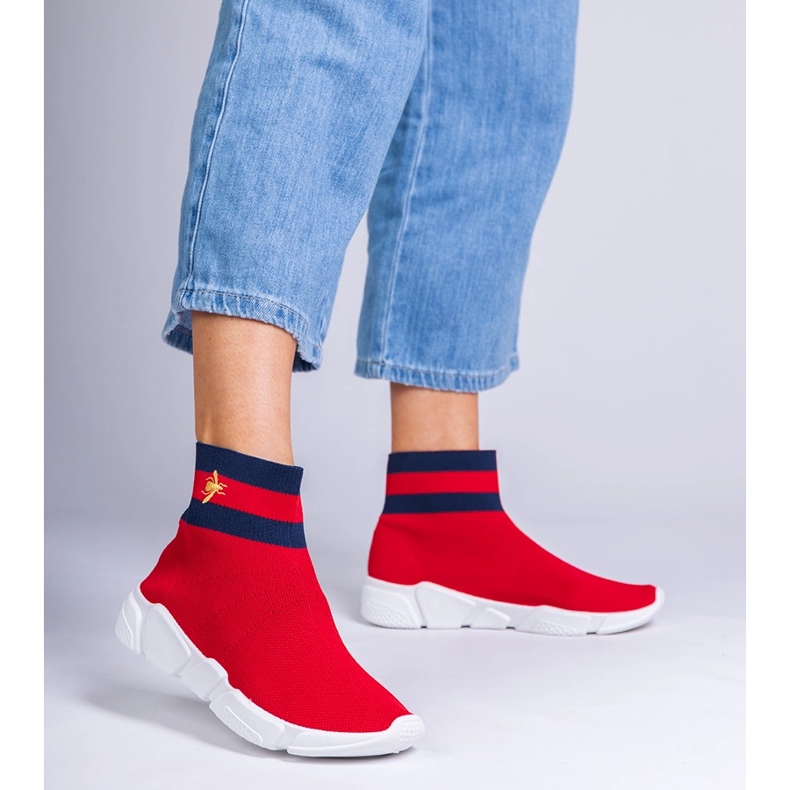 Red sports sneakers with a socking upper 1