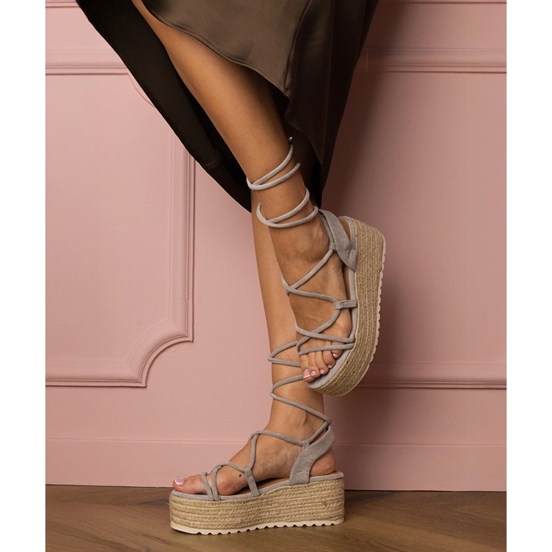 Gray espadrilles sandals on a high platform grey 2