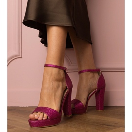 Pink women's high glitter sandals 1