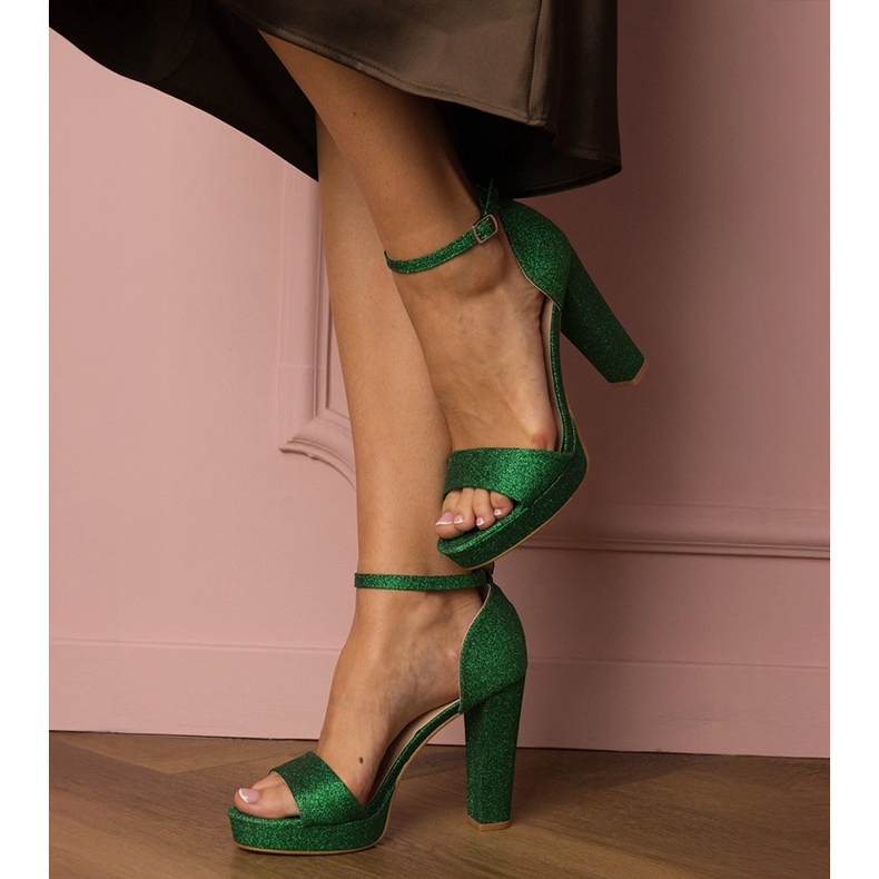 Green women's high glitter sandals 1 Green women's high glitter sandals 1
