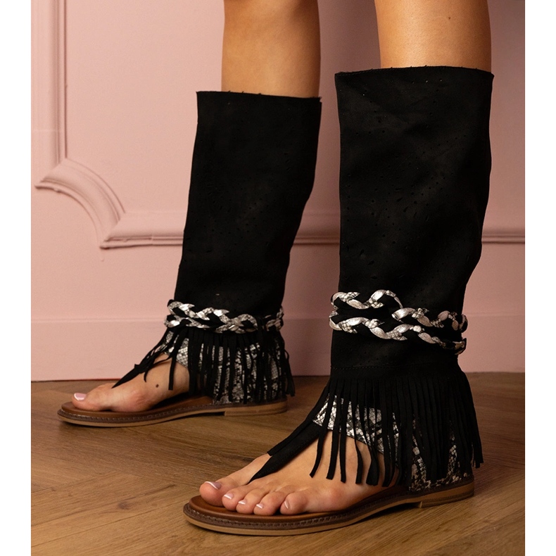 Black women's sandals with a high upper 1