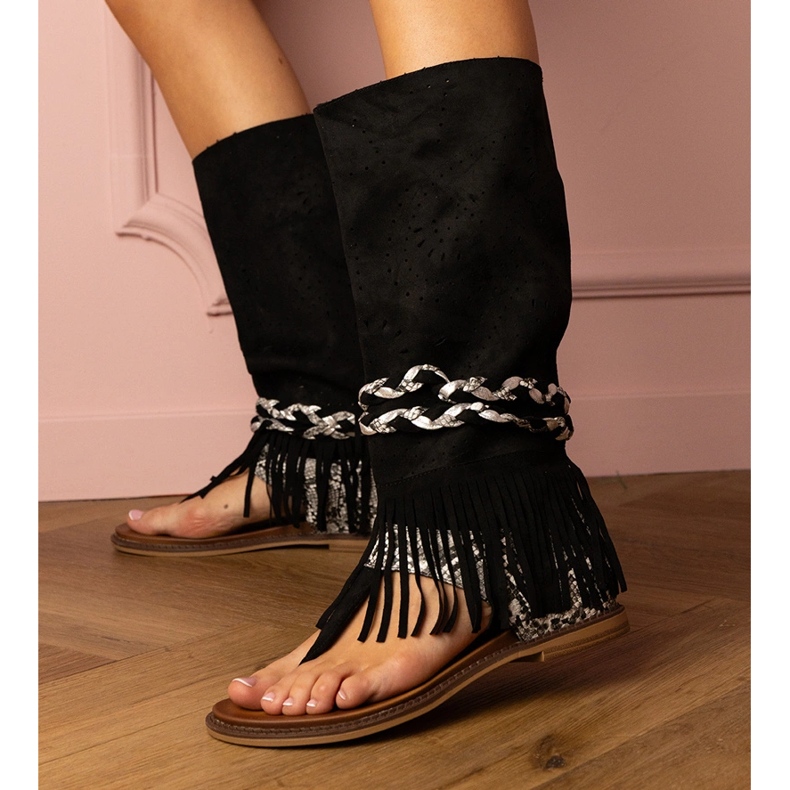 Black women's sandals with a high upper 2