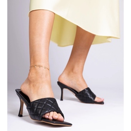 Penese black quilted heeled slides 1