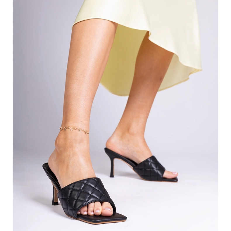 Penese black quilted heeled slides 2