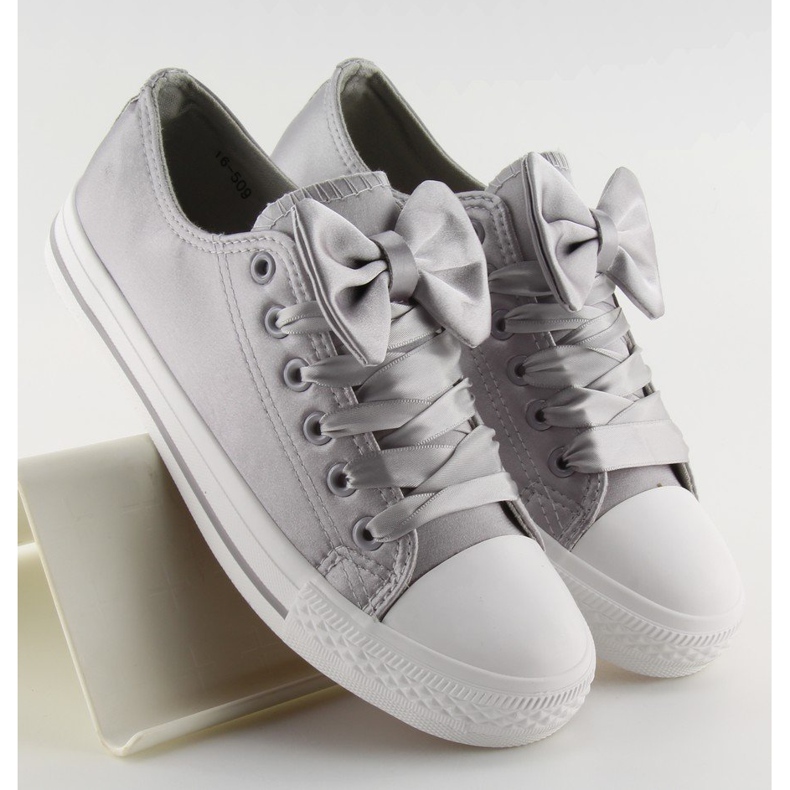 Gray satin gray women's sneakers 16-509 grey 1 Gray satin gray women's sneakers 16-509 grey 1