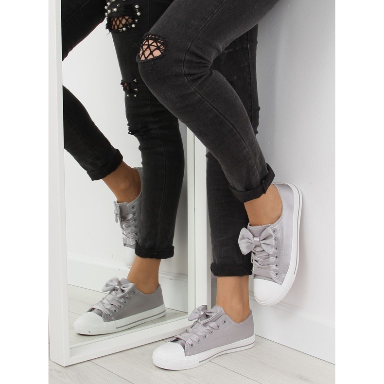 Gray satin gray women's sneakers 16-509 grey 2 Gray satin gray women's sneakers 16-509 grey 2