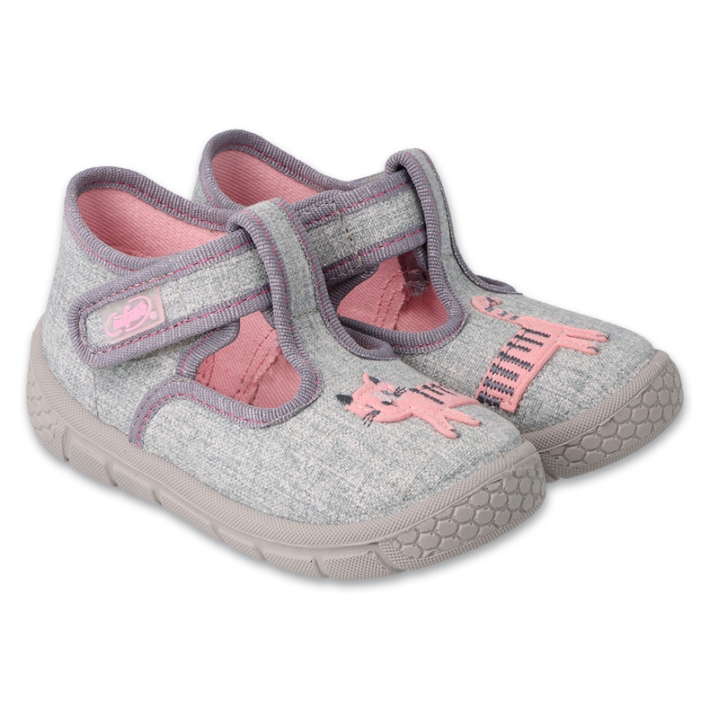 Befado children's slippers 631P019 gray-pink cat grey 1