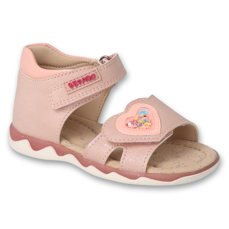 Befado children's sandals with leather insert 170P093, pink with a heart 1