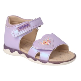 Befado children's sandals with leather insert 170P094 purple with a heart 1