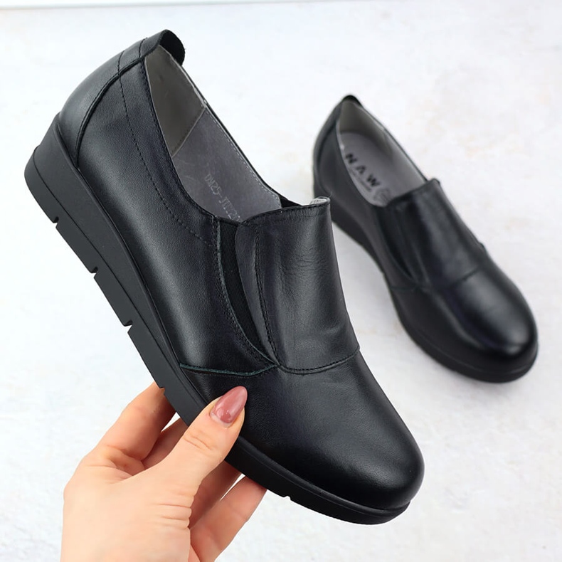 Women's leather shoes on wedges slipped black Sabatina JHY203 1 Women's leather shoes on wedges slipped black Sabatina JHY203 1